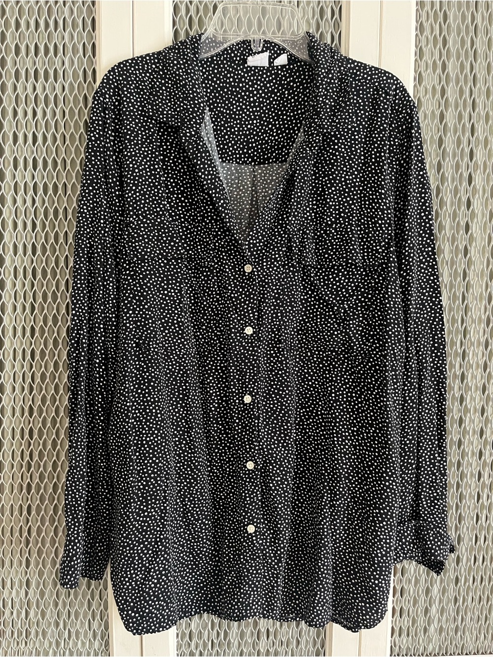GAP Black Button-Down Blouse with White Polka Dots
